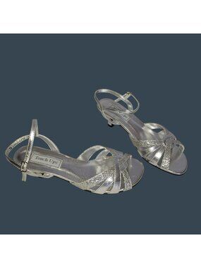 Touch Ups Jane Strappy Kitten Heel Silver Glitter Sandals Ankle Strap Size 7M
